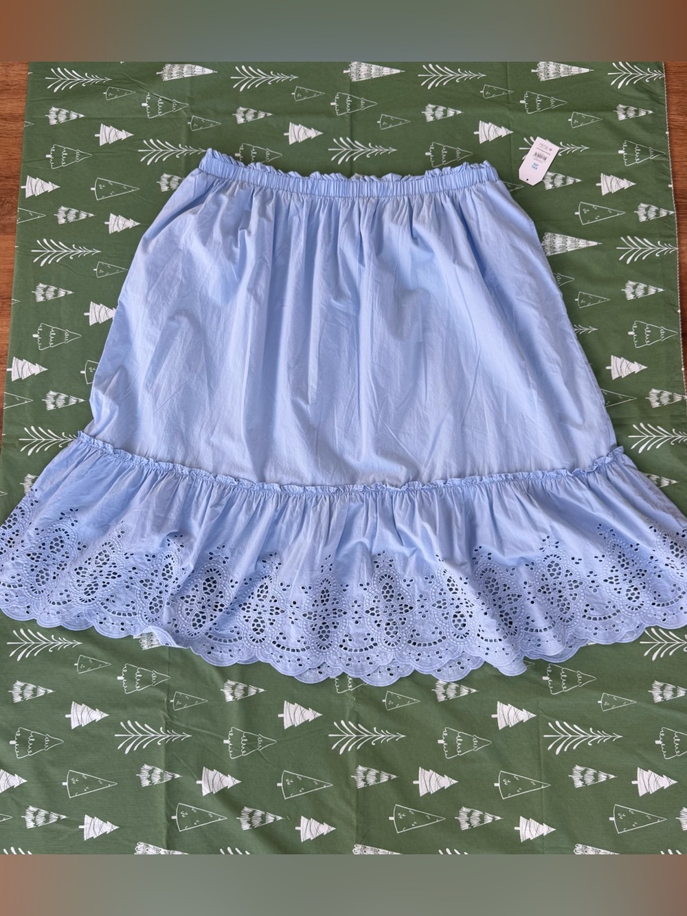Time and Tru Women's XXL 20 Blue Cotton Eyelet Pull On A-Line Midi Skirt Pockets - Picture 3 of 16